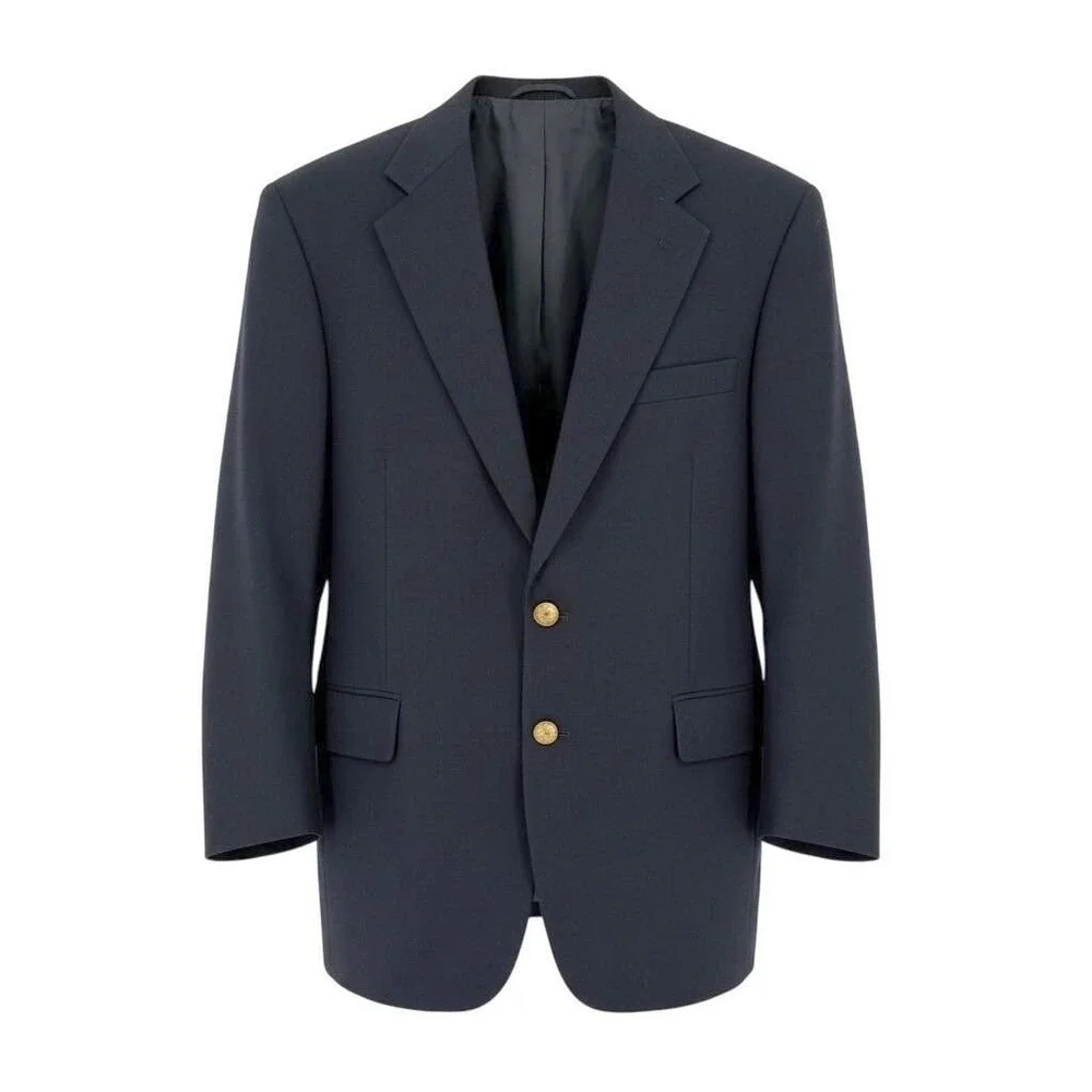 Vintage Evan-Picone Navy Blue Blazer 100% Pure Wool Gold Crest Button Rich's 48L